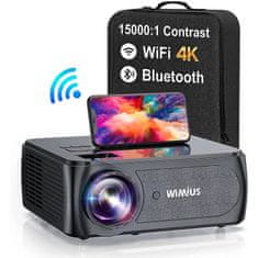 Smart Plus WIMIUS K8 5G WiFi Bluetooth Projector - 9500 Lumens Full HD 1080P, 4K Support, 4P/4D Keystone, and Zoom