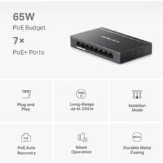 Mercusys MS108GP 8-port 10/100/1000Mbps PoE+ 65W mrežno stikalo-switch