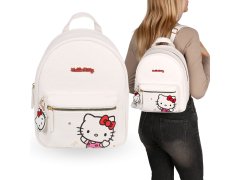 HELLO KITTY Hello Kitty Beli usnjeni nahrbtnik z obeskom za ključe, ženski mestni nahrbtnik 29x24x11 cm 