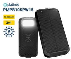 Platinet Solar Powerbank brezžični polnilec, 10.000 mAh, 1xUSB-C, LED luč (PMPB10SPW15)