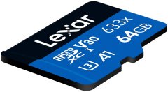 Lexar 64 GB visoko zmogljivega 633x microSDXC UHS-I, (branje/pisanje: 100/45 MB/s) C10 A1 V30 U3