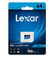 Lexar 64 GB visoko zmogljivega 633x microSDXC UHS-I, (branje/pisanje: 100/45 MB/s) C10 A1 V30 U3