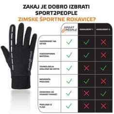 Sport2People Športne Rokavice – Vodoodporne, tople in na dotik (Touch Screen) ter odsevnimi črtami, S/M