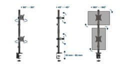 Gembird MA-D2-02 Nastavljiv navpični namizni nosilec za 2 zaslona 17”-32” črn