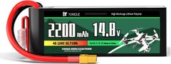 YUNIQUE GREEN-CLEAN Lipo baterija 4 celice 14.8V 2200mAh 120C s priključkom XT60, silikonskim kablom in mehko lupino - velikost 106X34X29 mm, teža 210g - visoka moč za RC modele