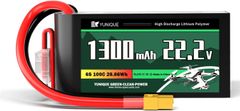 YUNIQUE GREEN-CLEAN Lipo baterija 6 celic 22.2V 1300mAh 100C s priključkom XT60, silikonskim kablom in mehko lupino - dimenzije 74x38x38 mm, teža 265g - visoka moč za RC modele