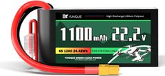 YUNIQUE GREEN-CLEAN 6-celična 22.2V 1100mAh 120C Lipo baterija s priključkom XT60, silikonskim kablom in mehko lupino - velikost 72x38x35mm, teža 265g - visoka moč za RC modele