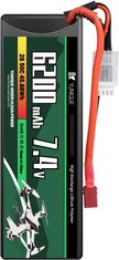 YUNIQUE GREEN-CLEAN 2-celična Lipo baterija 7.4V 6200mAh 50C s priključkom T-PLUG, silikonskim kablom in trdo lupino - Dimenzije 137x46x24 mm, teža 246g - Visoka moč za RC modele