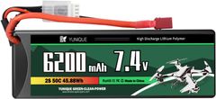 YUNIQUE GREEN-CLEAN 2-celična Lipo baterija 7.4V 6200mAh 50C s priključkom T-PLUG, silikonskim kablom in trdo lupino - Dimenzije 137x46x24 mm, teža 246g - Visoka moč za RC modele