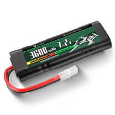 YUNIQUE GREEN-CLEAN Polnilna NiMH baterija 7.2V 3600mAh s priključkom Tamiya in silikonskim kablom - 6 celic - Dimenzije 135x47x24 mm - Napajanje za RC modele