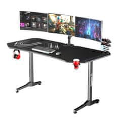 Ultradesk Gaming miza FRAG XXL črna, 160 x 75 cm, 75 cm, držalo za pijačo in slušalke, 4x USB, stojalo BEAM, s polno površino XXL miške