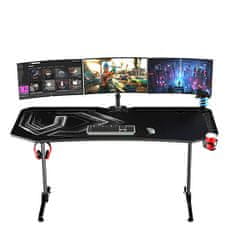 Ultradesk Gaming miza FRAG XXL črna, 160 x 75 cm, 75 cm, držalo za pijačo in slušalke, 4x USB, stojalo BEAM, s polno površino XXL miške