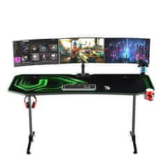 Ultradesk Gaming miza FRAG XXL zelena, 160 x 75 cm, 75 cm, držalo za pijačo in slušalke, 4x USB, stojalo BEAM, s polno površino XXL miške