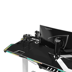 Ultradesk Gaming miza FORCE SNOW - bela, 166x70 cm, 66-86 cm, 5 nivojev višine, z XXL podlogo za miško, RGB osvetlitev, držalo za pijačo in slušalke