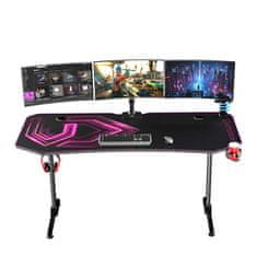 Ultradesk Gaming miza FRAG XXL roza, 160 x 75 cm, 75 cm, držalo za pijačo in slušalke, 4x USB, stojalo BEAM, s polno površino XXL za miško