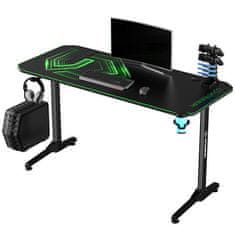 Ultradesk Gaming miza FRAG - GREEN V3, 140x60 cm, 76 cm, z XXL podlogo za miško, 4xUSB, z ultradesk BEAM, držalom za pijačo in slušalke