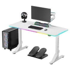 Ultradesk Gaming miza IRON WHITE, 132,5x60,5 cm, 71-81 cm, mehansko nastavljiva višina, RGB osvetlitev