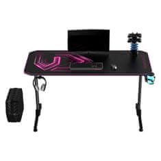 Ultradesk Gaming miza FRAG roza V3, 140x60 cm, 76 cm, z XXL podlogo za miško, 4xUSB, z ultradesk BEAM, držalom za pijačo in slušalke