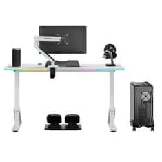 Ultradesk Gaming miza IRON WHITE, 132,5x60,5 cm, 71-81 cm, mehansko nastavljiva višina, RGB osvetlitev