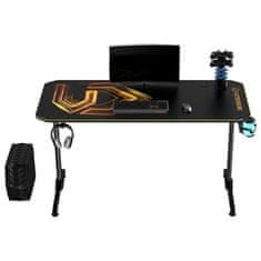 Ultradesk Gaming miza FRAG - GOLD V3, 140x60 cm, 76 cm, z XXL podlogo za miško, 4x USB, z ultradesk BEAM, držalom za pijačo in slušalke