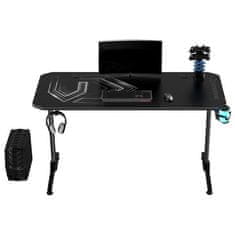 Ultradesk Gaming miza FRAG - BELA V3, 140x60 cm, 76 cm, z XXL podlogo za miško, 4xUSB, z ultradesk BEAM, držalom za pijačo in slušalke