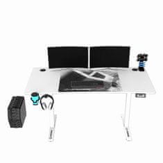 Ultradesk Gaming miza LEVEL V2 bela, 140x68cm, 72-117cm, električno nastavljiva višina, z XXL podlogo za miško, pijačo in slušalko