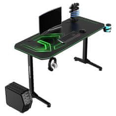 Ultradesk Gaming miza FRAG - GREEN V3, 140x60 cm, 76 cm, z XXL podlogo za miško, 4xUSB, z ultradesk BEAM, držalom za pijačo in slušalke