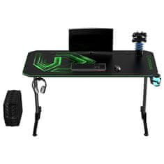 Ultradesk Gaming miza FRAG - GREEN V3, 140x60 cm, 76 cm, z XXL podlogo za miško, 4xUSB, z ultradesk BEAM, držalom za pijačo in slušalke