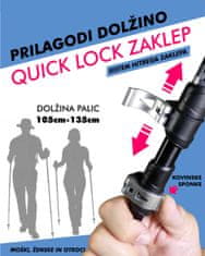 FREEMOVE Pohodne treking palice - srebrne, aluminij 7075, teleskopske 3-delne , dol. 63-135 cm, quick-lock zapiranje, naravni plutast ročaj / podaljšan, karbidne konice, torba za prenašanje, DARILO - piščalka