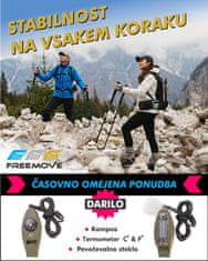 FREEMOVE Pohodne treking palice - zlate, aluminij 7075, teleskopske 3-delne , dol. 63 - 135 cm, quick-lock zapiranje, naravni plutast ročaj / podaljšan, karbidne konice, torba za prenašanje, DARILO – piščalka