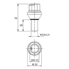 TATechnix Vijak za platišče M12 x 1.5 x 28mm pomični konus