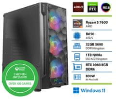 PCplus Gamer namizni računalnik, R5 7600, 32GB, SSD1TB, RTX4060, W11H + Xbox GP (147147)