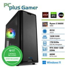 PCplus Gamer računalnik, Ryzen 5 5600X, 16GB, 1TB SSD, RTX 3060, W11H + Xbox GP (147053)