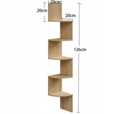 Ljubki dom Stenska kotna polica ESTANT, 5 polic v dekorju hrast sonoma, 126x20cm