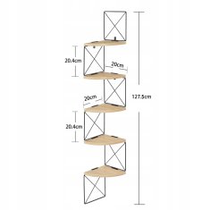 Ljubki dom Stenska kotna polica TAYLOR SONOMA 5 polic, 127x20 cm