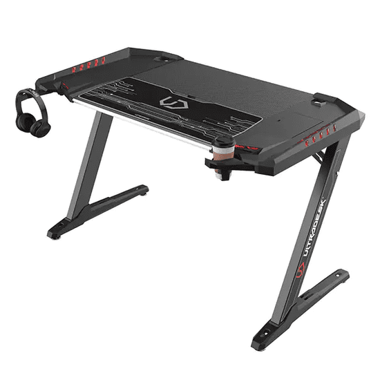 Ultradesk Gaming miza ROCKET BLACK, 128x68 cm, 78 cm, z XL podlogo za miško, držalom za pijačo in slušalke