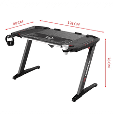 Ultradesk Gaming miza ROCKET BLACK, 128x68 cm, 78 cm, z XL podlogo za miško, držalom za pijačo in slušalke