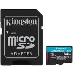 Kingston Canvas Go! Plus microSD 64GB Class 10 UHS-I U3 V30 A2 adapter (SDCG3/64GB) spominska kartica