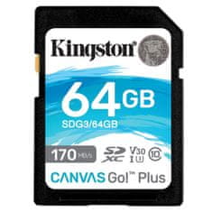 Kingston Canvas Go! Plus SD 64GB Class 10 UHS-I U3 V30 A2 (SDG3/64GB) spominska kartica