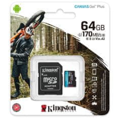 Kingston Canvas Go! Plus microSD 64GB Class 10 UHS-I U3 V30 A2 adapter (SDCG3/64GB) spominska kartica