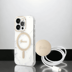 Guess Guess komplet ovitek + polnilec (MagSafe) "Marble white" za iPhone 14 Pro (GUBPP14LHMEACSH)