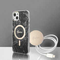 Guess Guess komplet ovitek + polnilec (MagSafe) "Marble black" za iPhone 13/14/15 (BUGUHMP14SHMEACSK)