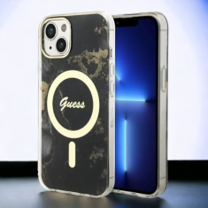 Guess Ovitek Guess "Golden Marble" za iPhone 13/14/15 s tehologijo MagSafe - črna (GUHMP13MHTMRSK; GUHMP14SHTMRSK)