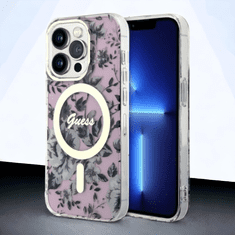 Guess Ovitek Guess "Flower" za iPhone 13 Pro s tehologijo MagSafe - roza (GUHMP13LHCFWSP)