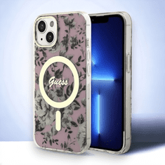 Guess Ovitek Guess "Flower" za iPhone 13/14/15 s tehologijo MagSafe - roza (GUHMP14SHCFWSP; GUHMP13MHCFWSP)