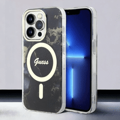 Guess Ovitek Guess "Golden Marble" za iPhone 14 Pro s tehologijo MagSafe - črna (GUHMP14LHTMRSK)