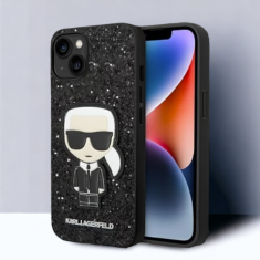 Karl Lagerfeld Ovitek Karl Lagerfeld "Iconic Karl - black glitter flakes" za iPhone 14 Plus/15 Plus (KLHCP14MGFKPK)