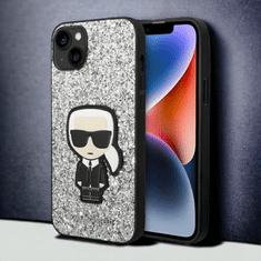 Karl Lagerfeld Ovitek Karl Lagerfeld "Iconic Karl - silver glitter flakes" za iPhone 13/14/15 (KLHCP14SGFKPG)