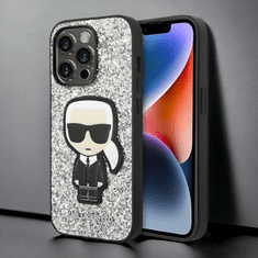 Karl Lagerfeld Ovitek Karl Lagerfeld "Iconic Karl - silver glitter flakes" za iPhone 14 Pro Max (KLHCP14XGFKPG)