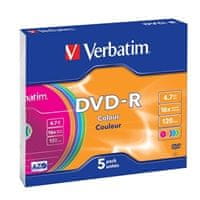 Verbatim DVD-R AZO 4,7GB, 16x, barvni, tanko ohišje, 5 kosov